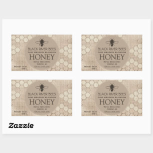 Adesivo Retangular Honey Label Honeycomb e Abelhas Estilizadas em Mus