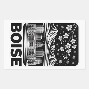 Adesivo Retangular Horizonte de Boise Preto e Branco Xilogravura Inve