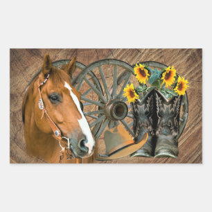 Adesivo Retangular Horse Cowboy Boots Vagão Girassol Roda Sunflower