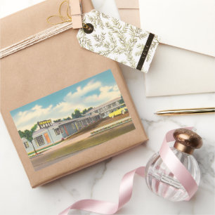 Adesivo Retangular Hotel Vintage, Motel West Lodge Ouro