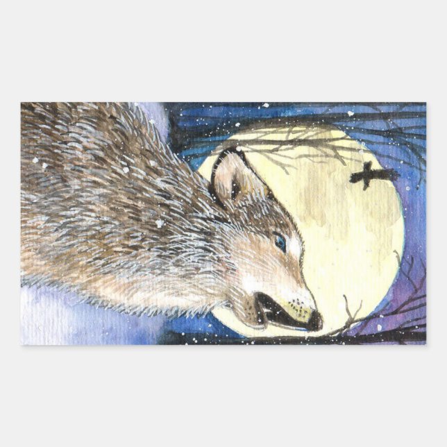 Adesivo Retangular Howling - Wolf Art (Frente)