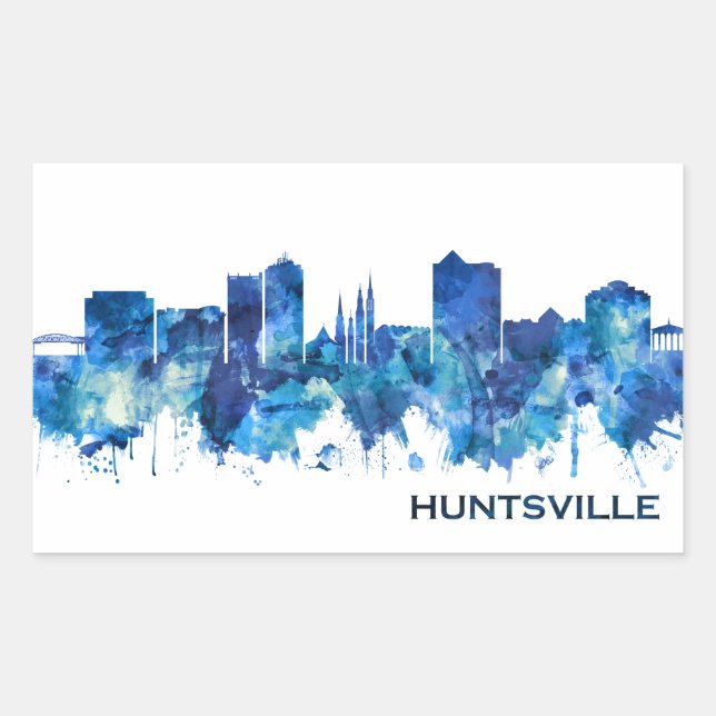 Adesivo Retangular Huntsville Alabama Skyline Blue (Frente)