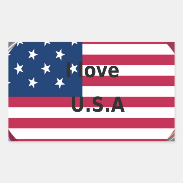 Adesivo Retangular I Love U.S.A Swirl: Patriotic Heart Art Impressão (Frente)