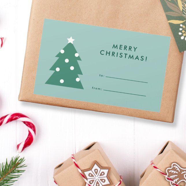 Adesivo Retangular Ícone de árvore simples moderno Feliz Natal  (simple minimalist modern Christmas gift label with tree icon)