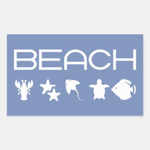 Adesivo Retangular Ícones de Praia Criaturas Marinhas do Mar Monocrom