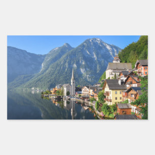 Adesivo Retangular Igreja e aldeia de Hallstatt, Áustria com Alpes