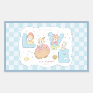 Adesivo Retangular Ilustração Alfabeto Pastel Kawaii AMOR 💕🍓🐰