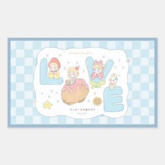 Adesivo Retangular Ilustração Alfabeto Pastel Kawaii AMOR 💕🍓🐰