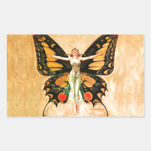 Adesivo Retangular Ilustração da Mulher Voando Borboleta Flapper