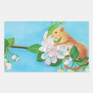 Adesivo Retangular Ilustração das flores de dormouse e maçã