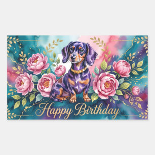 Adesivo Retangular Ilustração de Aniversário do Dachshund