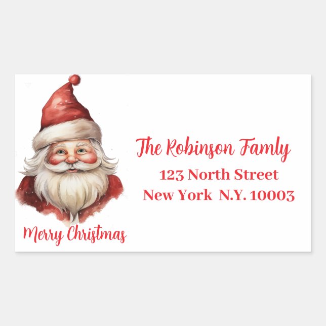 Adesivo Retangular Ilustração de Aquarela Santa Claus (Frente)