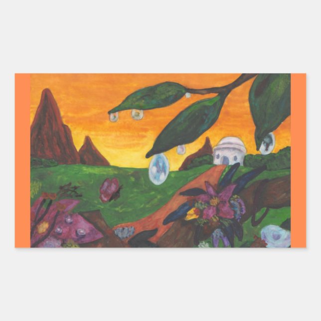 Adesivo Retangular Ilustração de Aquarelas da Borboleta Fantasia Mund (Frente)