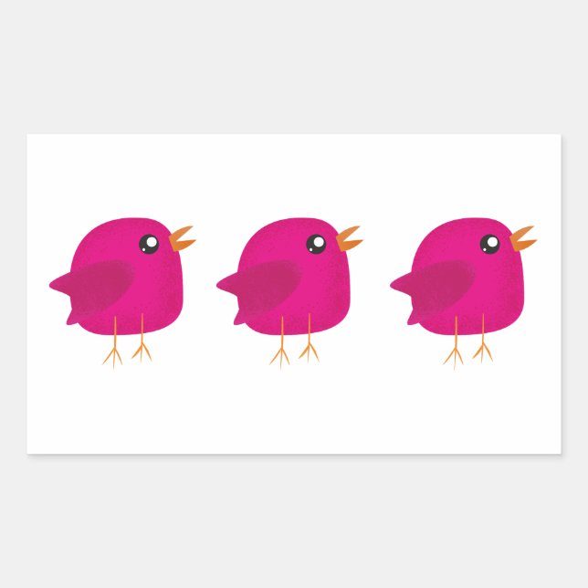 Adesivo Retangular Ilustração de Passarinho Rosa Fofa (Frente)