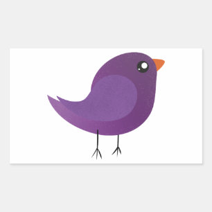 Adesivo Retangular Ilustração de Passarinho Roxo Fofo