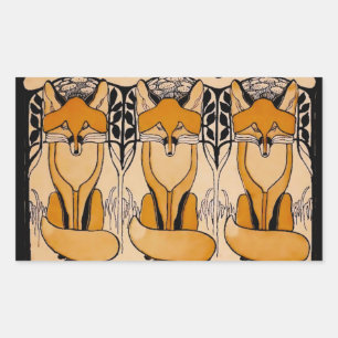 Adesivo Retangular Ilustração de Raposas Art Nouveau Vida Selvagem