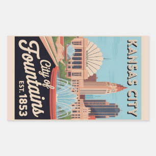 Adesivo Retangular Ilustração de Viagem Retro Kansas City Missouri Vi