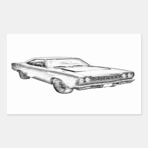 Adesivo Retangular Ilustração do Carro Muscular Plymouth Roadrunner 1