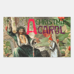 Adesivo Retangular Ilustração do Espírito do Natal Presente Scrooge