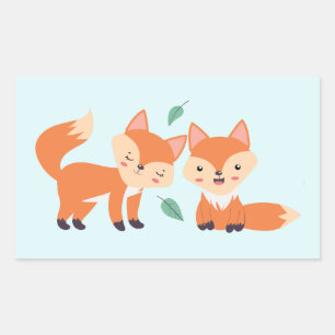 Adesivo Retangular Ilustração Gráfica De Raposas Laranja Cuta