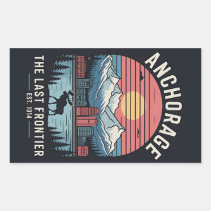 Adesivo Retangular Ilustração Retro de Viagem de Anchorage Alaska Vin