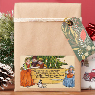 Adesivo Retangular Ilustração Vintage de Cantores de Natal Vitorianos