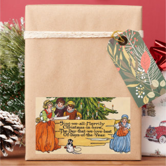 Adesivo Retangular Ilustração Vintage de Cantores de Natal Vitorianos