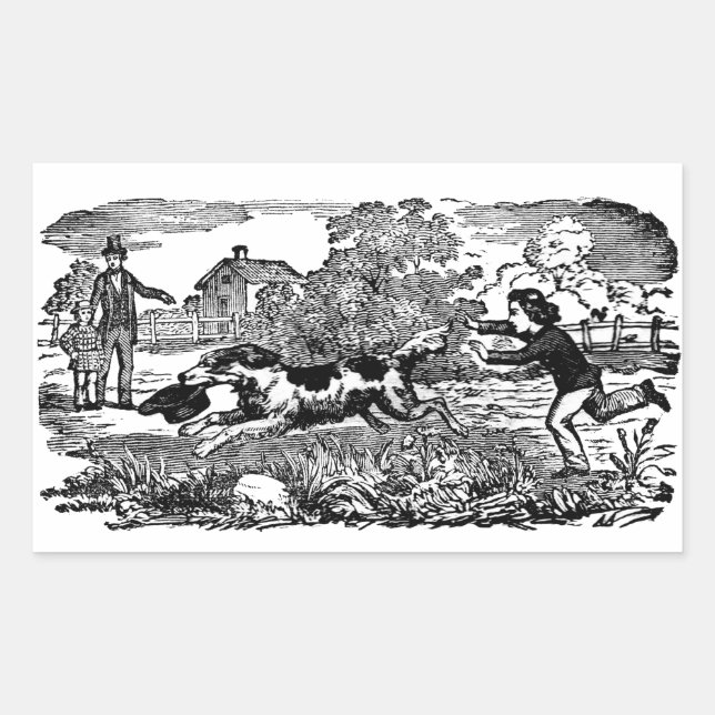 Adesivo Retangular Ilustração vitoriana de arte de animal de estimaçã (Frente)