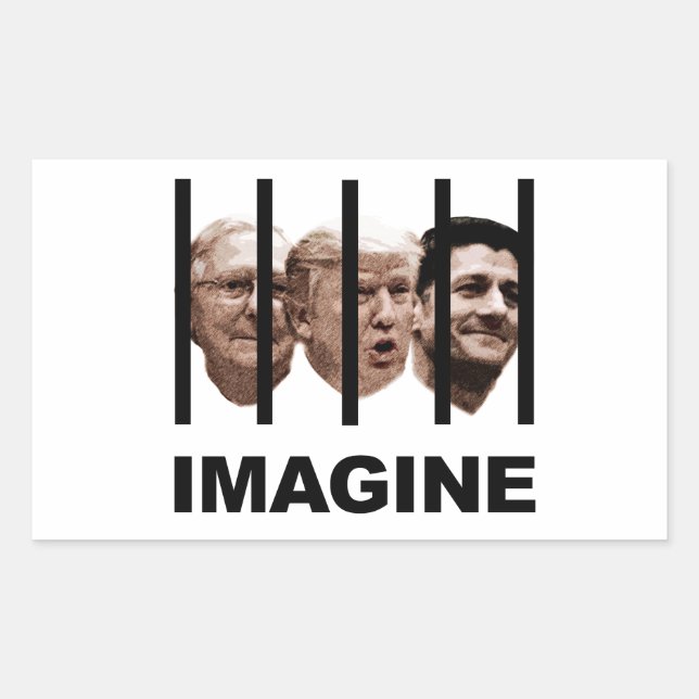 Adesivo Retangular Imagine Trump, McConnell e Ryan atrás de Bares (Frente)