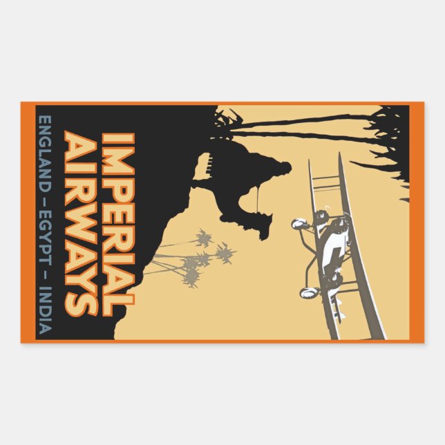 Adesivo Retangular Imperial Airways ~ England - Egito - Índia (Frente)