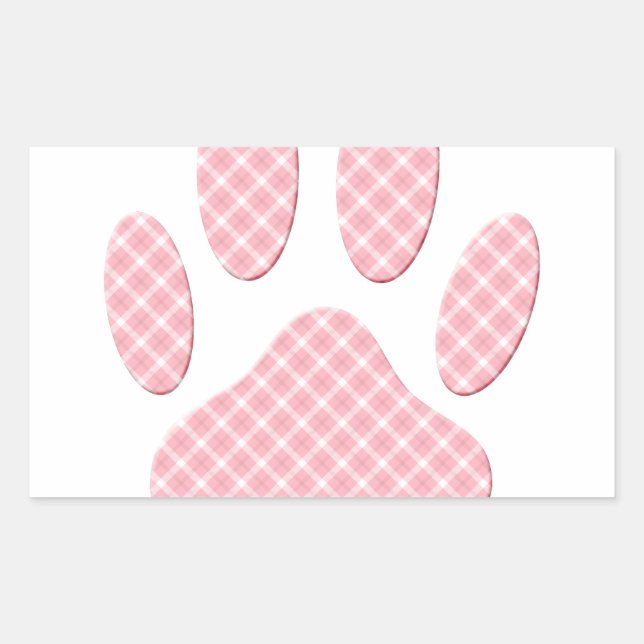 Adesivo Retangular Impressão Da Pata De Cães De Tartan Cor-De-Rosa E  (Frente)