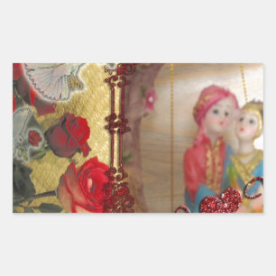Adesivo Retangular Impressão de Arte Gráfica Doll de Casamento
