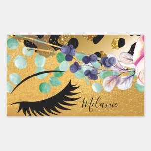 Adesivo Retangular Impressão Dourada De Menina Bonito Com Nome Glam