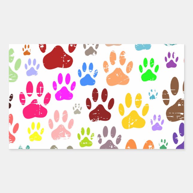 Adesivo Retangular Impressões Coloridas Coloridas de Pata de Cachorro (Frente)