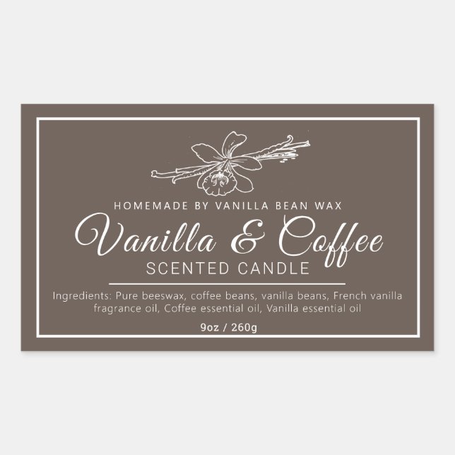Adesivo Retangular Ingredientes castanhos de velas de café caseiras (Frente)