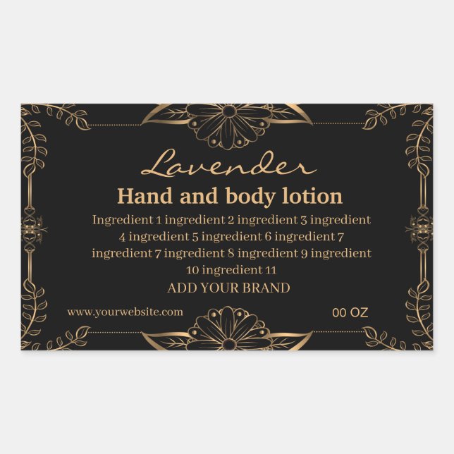Adesivo Retangular Ingredientes de luxo dourados e pretos (Frente)