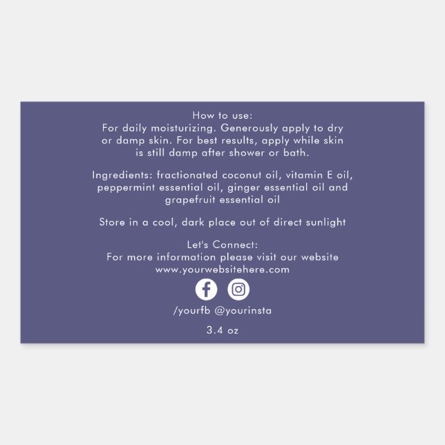 Adesivo Retangular Ingredientes de Produto de Negócios Orgânicos Azul (Frente)