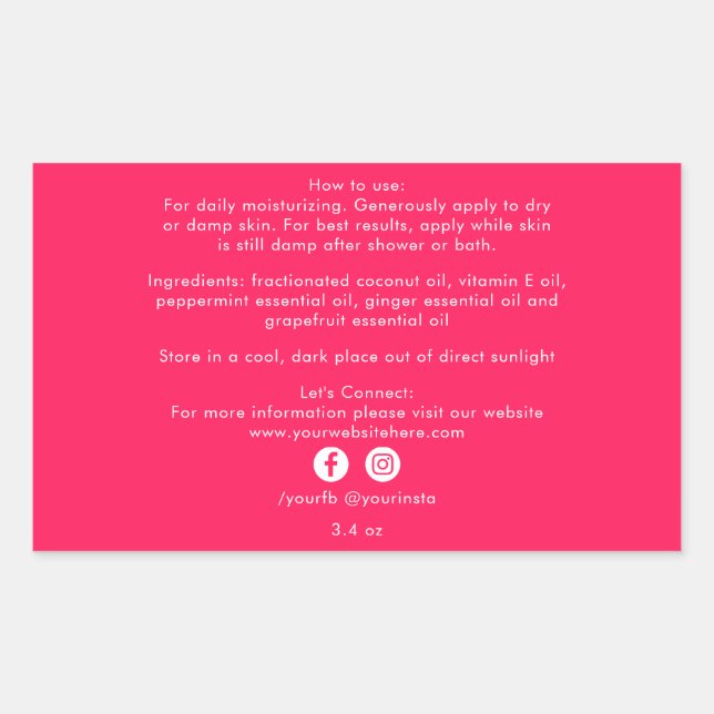 Adesivo Retangular Ingredientes de Produtos de Beleza Orgânicos Diva  (Frente)