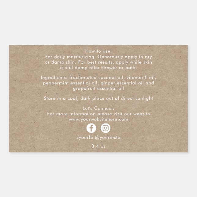 Adesivo Retangular Ingredientes de Produtos de Beleza Orgânicos Kraft (Frente)