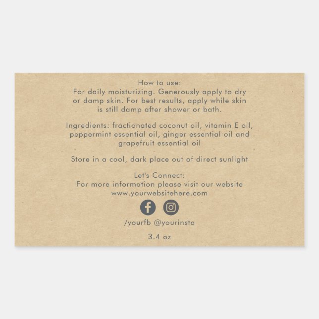 Adesivo Retangular Ingredientes de Produtos de Beleza Orgânicos para  (Frente)