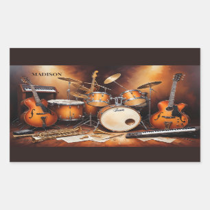 Adesivo Retangular Instrumentos Musicais de Nome Personalizado