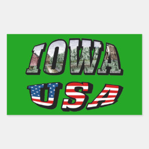 Adesivo Retangular Iowa USA Flag & State Photo Text