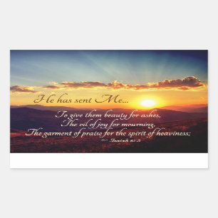 Adesivo Retangular Isaiah 61:3 Óleo de alegria por luto, Bíblia Ver