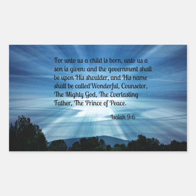 Adesivo Retangular Isaiah 9:6 Para nós, uma criança é nascer... (Frente)