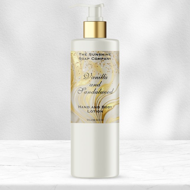 Adesivo Retangular Ivory Marble & Gold Glitter Cosmetics Bottle Label (Criador carregado)