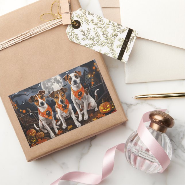 Adesivo Retangular Jack Russell Halloween Spooky (Presentear)