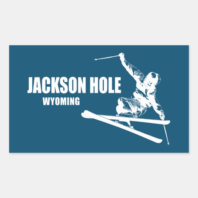 Adesivo Retangular Jackson Hole Wyoming Skier (Frente)