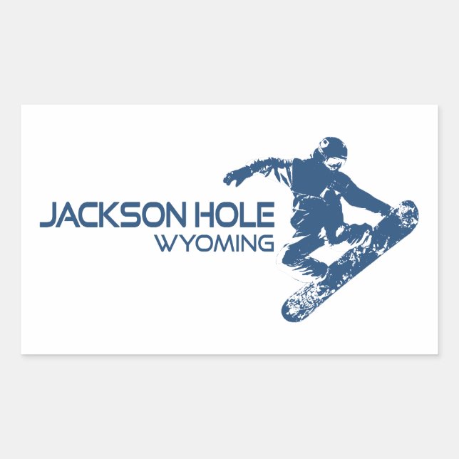 Adesivo Retangular Jackson Hole Wyoming Snowboarder (Frente)