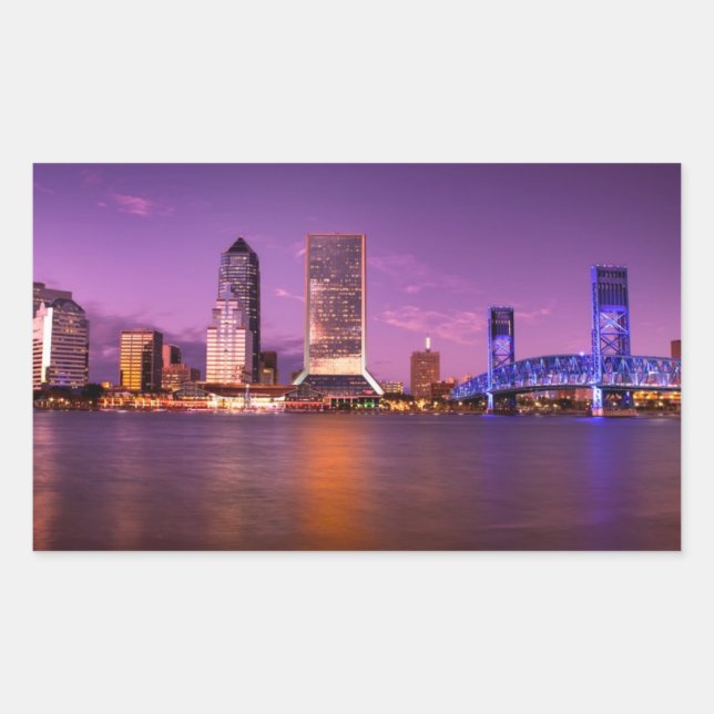 Adesivo Retangular Jacksonville Florida Skyline à noite (Frente)