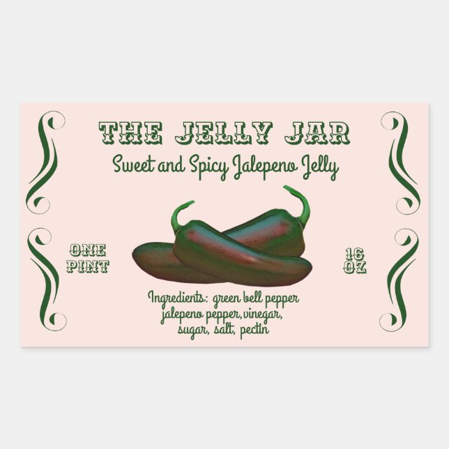 Adesivo Retangular Jalepeno Jelly Home Canning Business Comida Label (Frente)